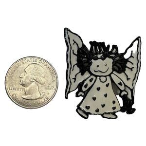 Rare Beautiful Black & White Enamel Steinmetz Brooch Pin Girl Angel